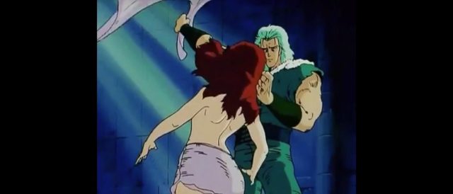 【画像】北斗の拳のマミヤさん、原作では見えてないシーンなのにアニメでドアップ乳首を映されてしまう